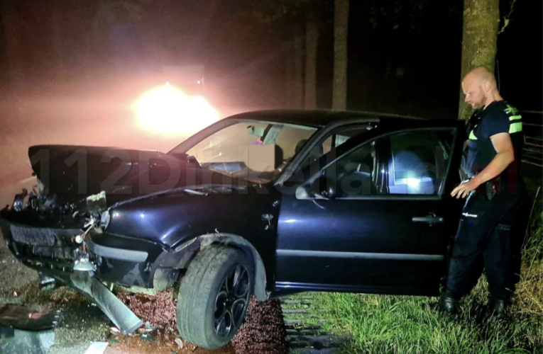 Automobilist ramt boom en slaat op de vlucht